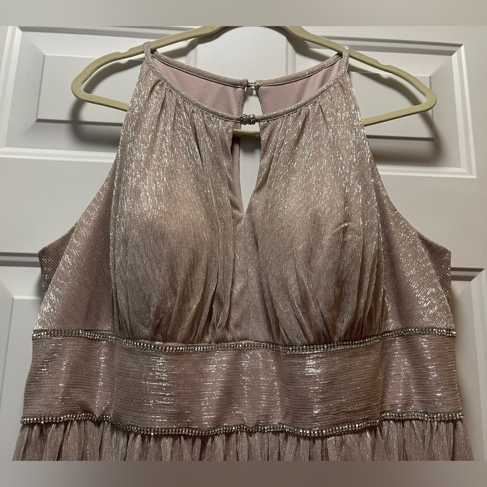 Oleg Cassini Metallic Formal Evening Gown Sz 20W Blush Sleeveless Full Length - Picture 4 of 14